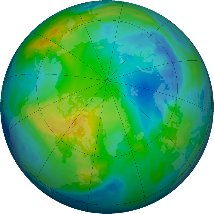 Arctic ozone map for 21 November 1993